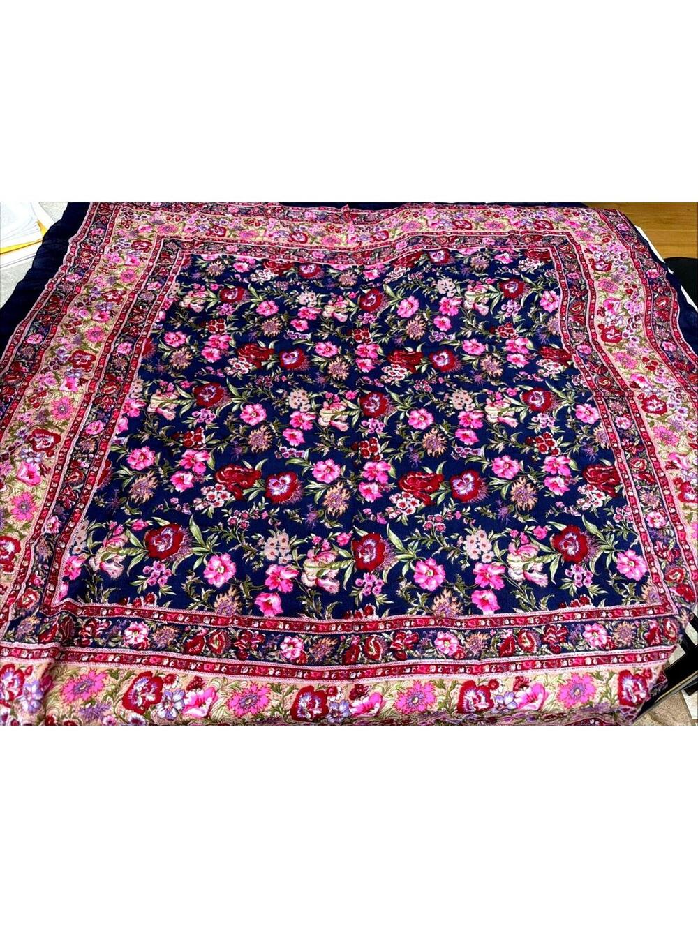 Vintage Large 100% Silk Scarf Floral Pink Purple Blue 42x42 Gorgeous Vibrant